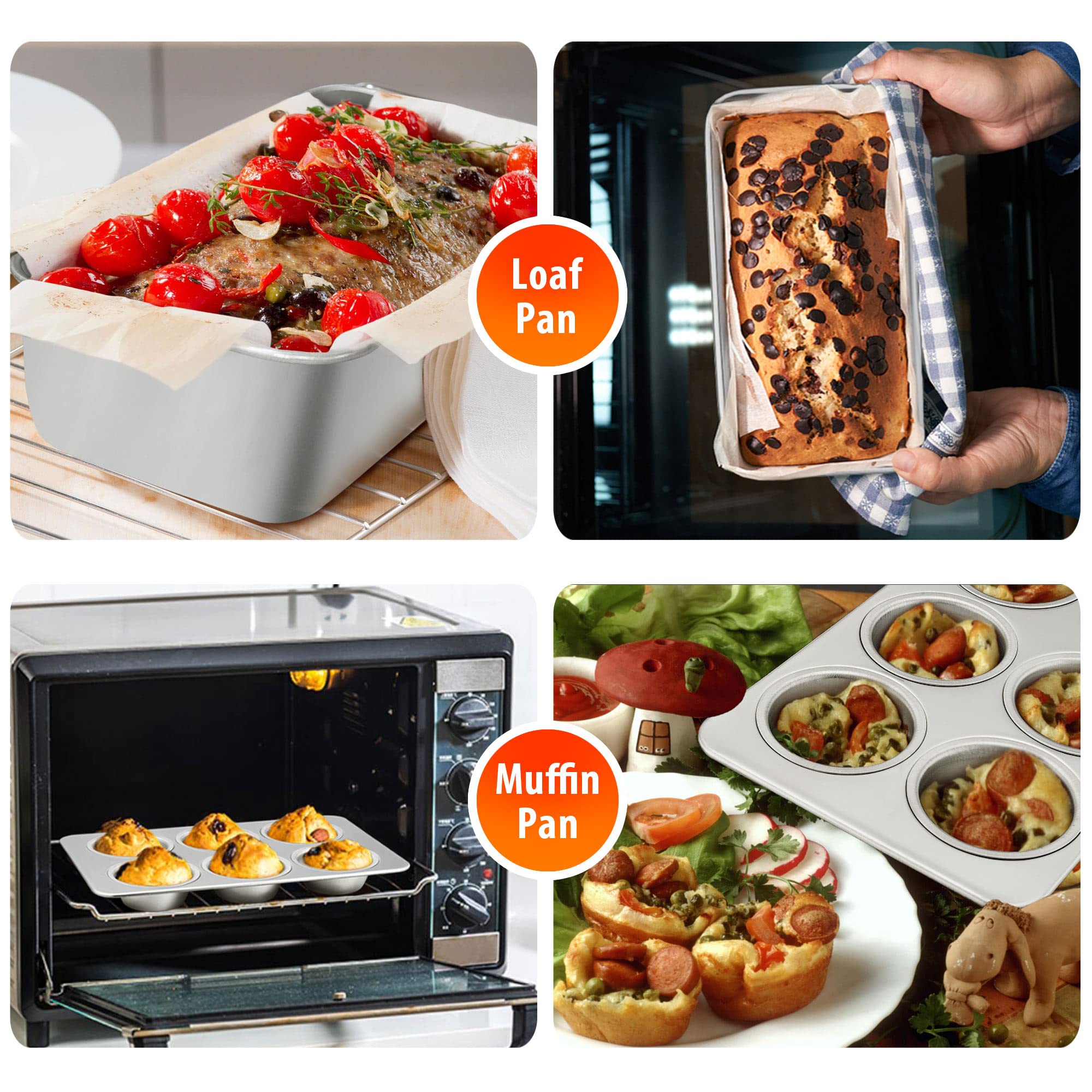 TeamFar Stainless Steel Bakeware Sets, Baking Sheet with Rack, Toaster Oven Pan & Pizza Pan, Lasagna Pan with Lids, Square & Round Cake Pan with Lids, Muffin & Loaf Pan, Healthy