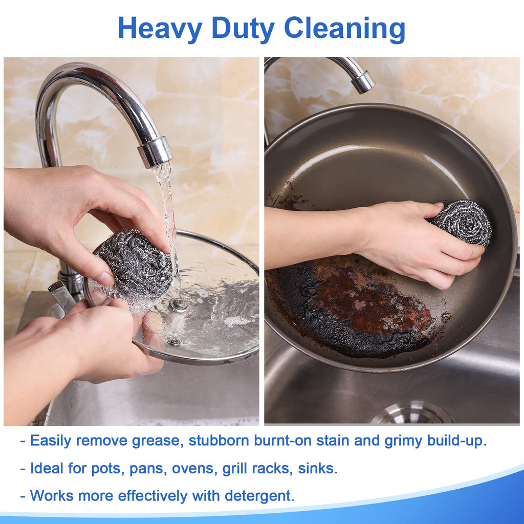 ovwo 12Pack Upgraded Steel Wool Scrubbers - Premium Stainless Steel Scrubber, Metal Scouring Pads, Steel Wool Pads, Kitchen Cleaner, Heavy Duty Cleaning Supplies - Especially for Tough Cleaning