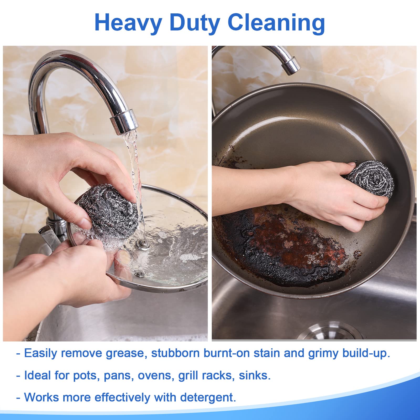 ovwo 12Pack Upgraded Steel Wool Scrubbers - Premium Stainless Steel Scrubber, Metal Scouring Pads, Steel Wool Pads, Kitchen Cleaner, Heavy Duty Cleaning Supplies - Especially for Tough Cleaning