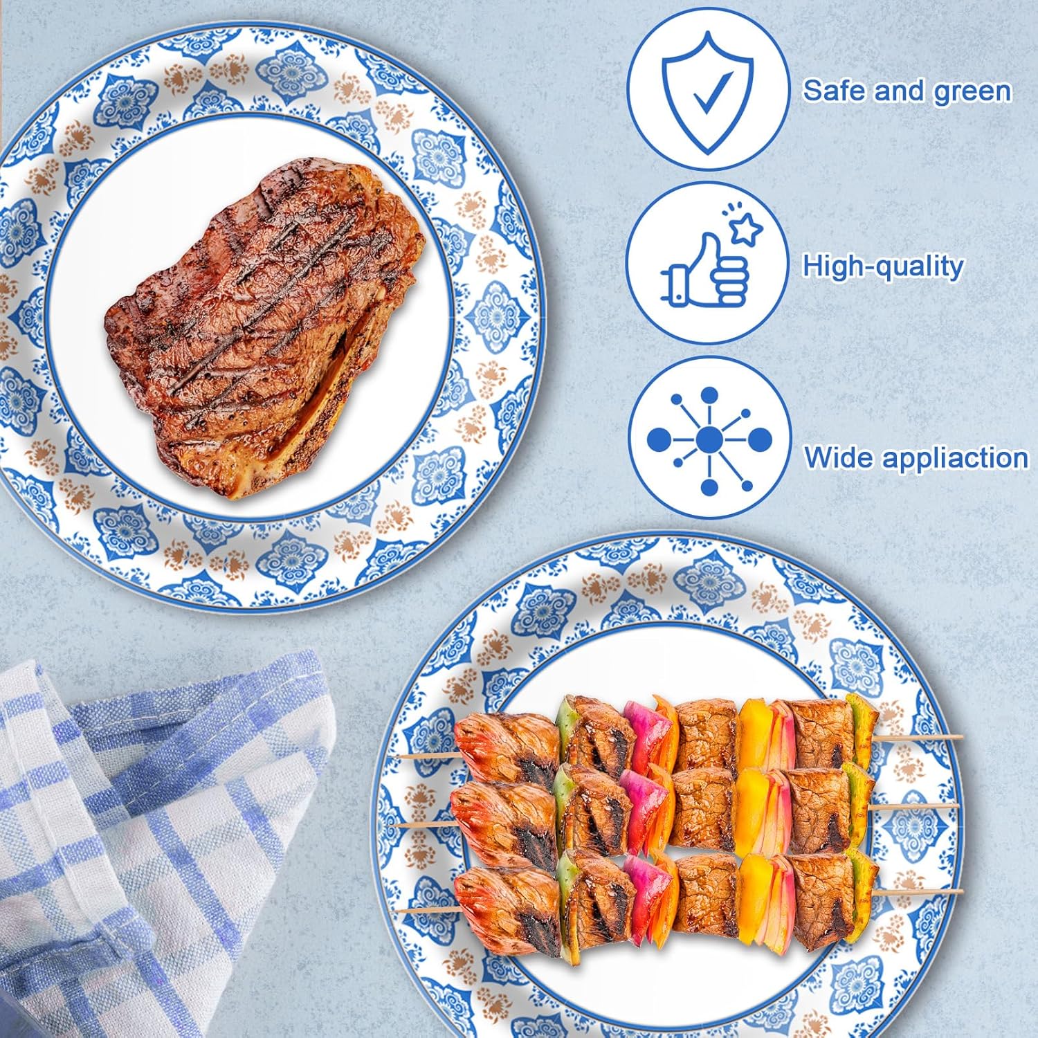 Regine Switzerland 10-Inch Blue Floral Paper Plates - 50pcs Heavy-Duty Disposable Tableware for Parties & Gatherings