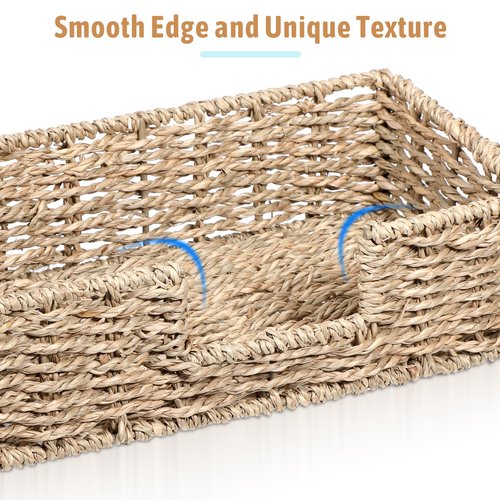 Napkin Holder Disposable Guest Towel Tray Long Seagrass Woven Rattan Wicker Holder Square Napkin Paper Basket Cocktail Serving Tray Rustic Boho Decor Accessories for Kitchen Bathroom Dining