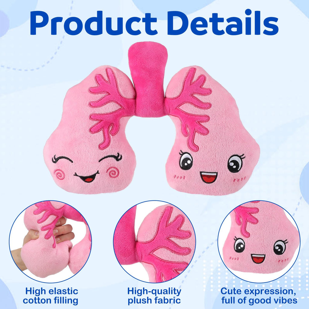 RoundFunny Soft Breathing Stuffed Animal Respiratory Therapist Gifts Pink Plush Lung Toy Organ Pillow Cute Anatomical Science Medical Gift Plush Lung Cancer Awareness Products, 10 x 9 x 2 Inch