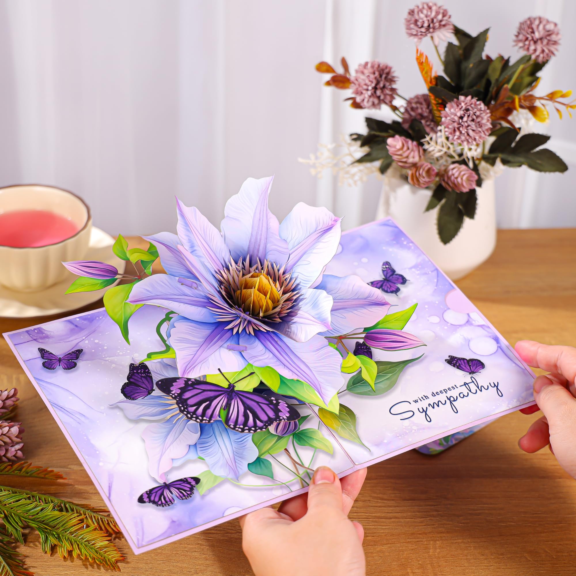 Sympathy Pop Up Card – 3D Butterflies Condolence Card, With Deepest Sympathy, Sorry for Your Loss Card for the Loss of a Loved One, Elegant Thinking of You Gift, 6 x 8 Inch, Includes Envelope