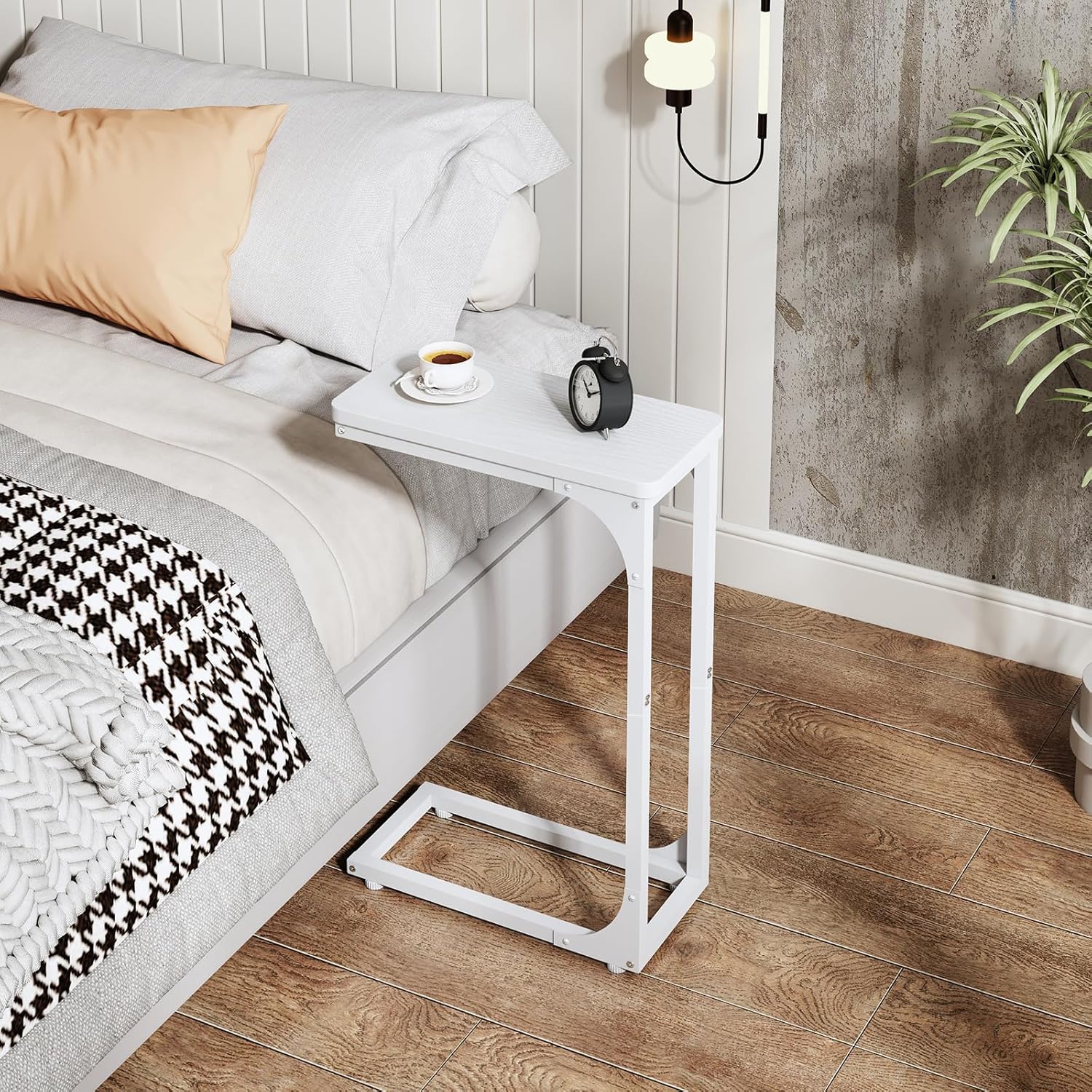 QEEIG Narrow C Shaped Side Table Set - Modern Slim Couch Tray Tables | White, 7-Inch Width, Set of 2