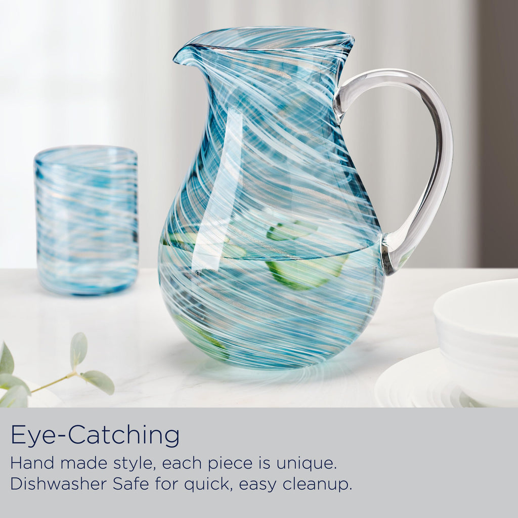 Mikasa Color Swirl Blue Glass Jug Pitcher, 2.25 Quart