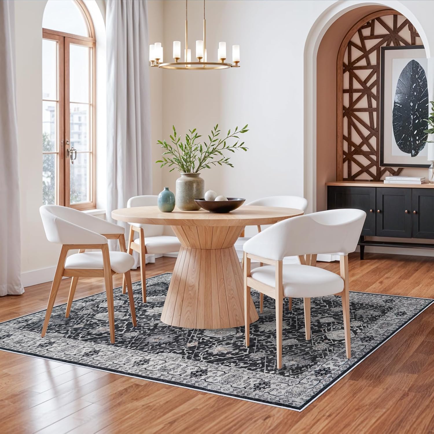 Skiennix 5x7 Living Room Area Rug - Washable Non-Slip Stain Resistant Vintage Soft Carpet | Black
