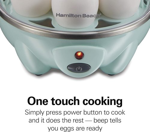 Hamilton Beach 3-in-1 Electric Egg Cooker - Hard Boiled, Poached & Omelet Maker, Holds 7 Eggs, Mint