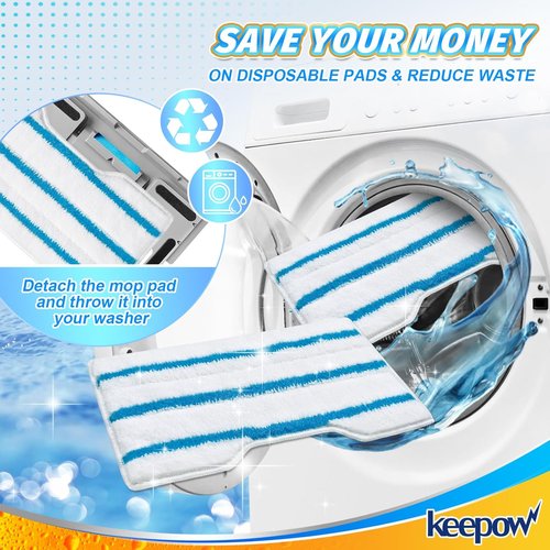 KEEPOW Reusable Mop Pads - Compatible with Shark Vac Mop Models | Washable & Upgraded Dirt Chamber (1+3+6 Pads)