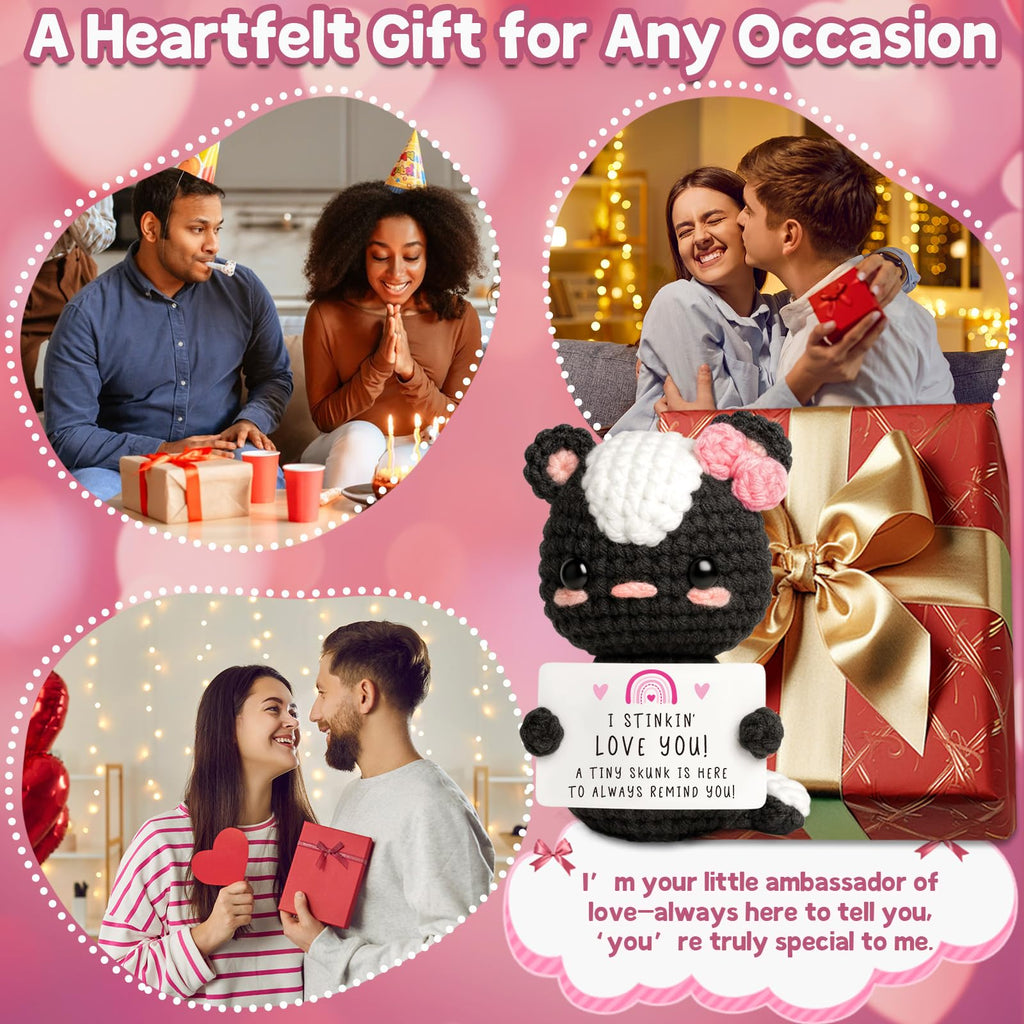 Valentines Day Love Gifts for Him Her Boyfriend Girlfriend - Cute Crochet Skunk Plush Funny I Love You Gift – Romantic Birthday Gift for Husband Wife –Wedding Anniversary To My Love Just Because