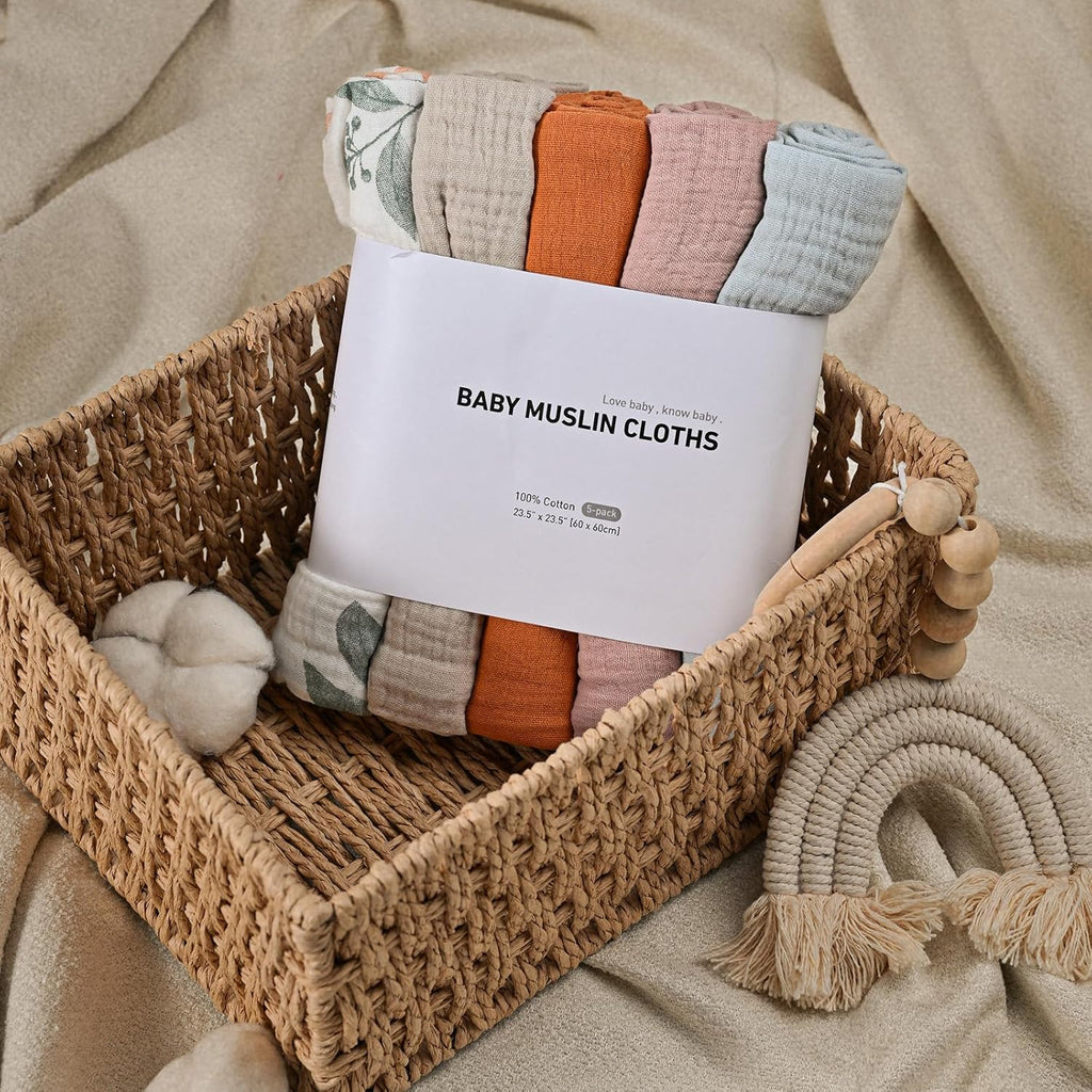 Skiennix Muslin Receiving Blankets - Breathable Neutral Swaddle Wraps for Newborns | 5 Pack in Gentle Colors