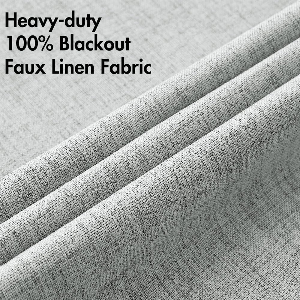 MIULEE Blackout Linen Curtains - 100% Thermal Insulated Grommet Drapes | Glacier Gray, 52 x 90 Inch (2 Panels)