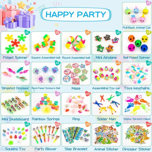 HNSYYF 300-Piece Kids Party Favors Toys Kit for Birthdays, Classroom Prizes, Easter Egg Hunts, Carnivals & More