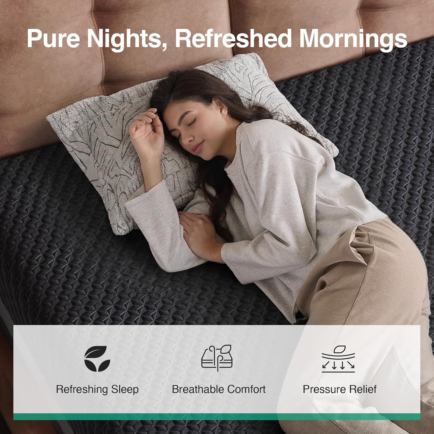 Novilla 14 Inch Queen Gel Memory Foam Mattress - Green Tea-Infused for Pressure Relief & Support