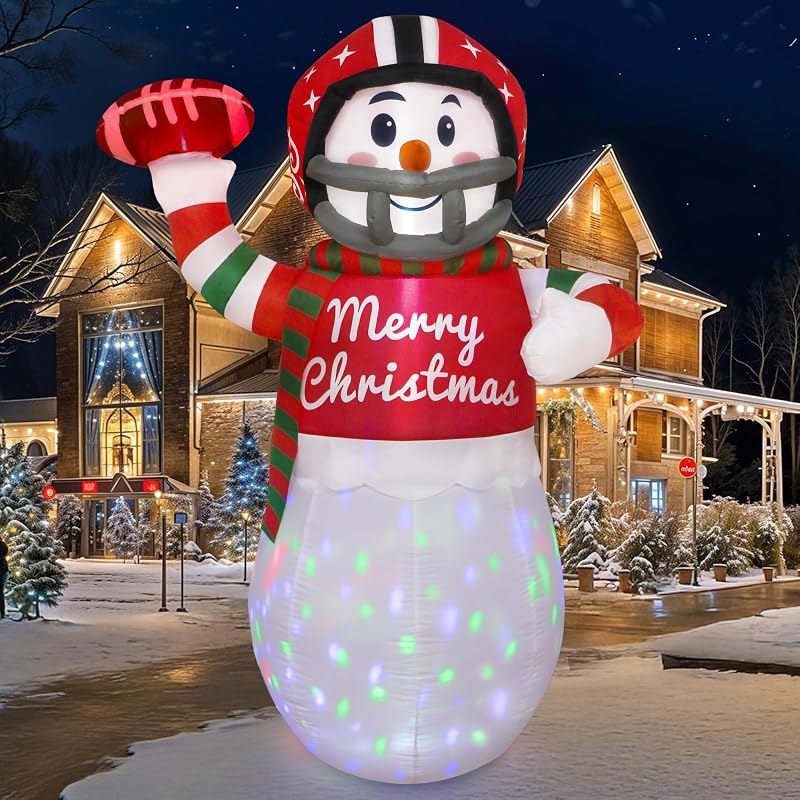 6ft Christmas Inflatable Snowman Football – OurWarm, Neon LED Yard Decor – Variation: Football Snowman