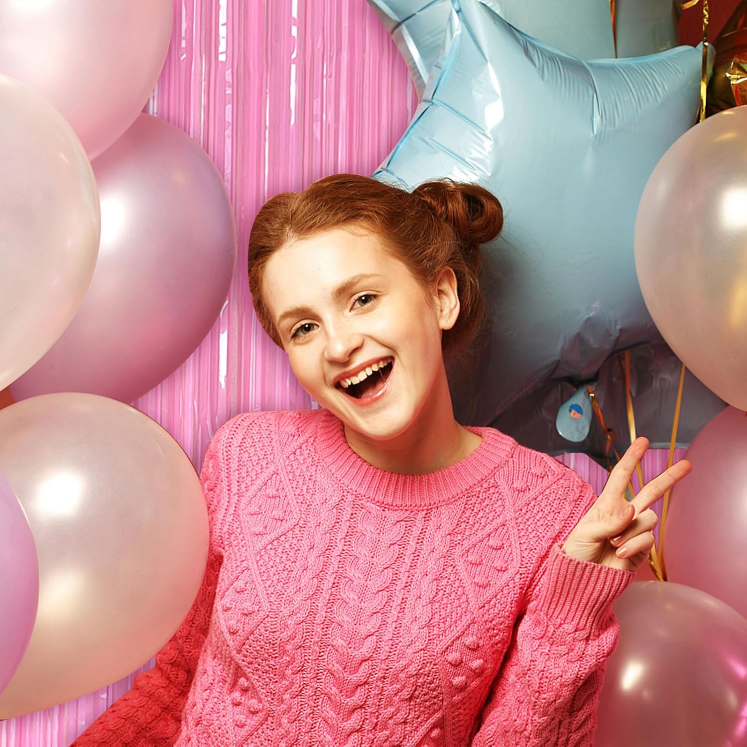 Skiennix Pink Foil Fringe Backdrop Curtains - Vibrant Party Streamers for Birthdays & Graduations