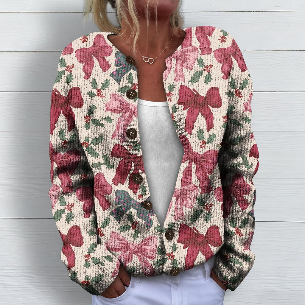 Regine Switzerland Christmas Cardigan - Lightweight Open Front Sweater with Snowflake Print | Red, 2XL
