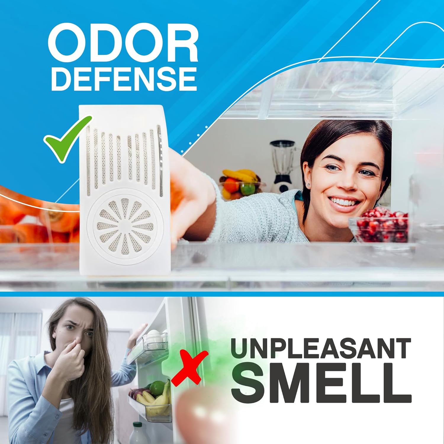 NonScents Refrigerator Deodorizer - Long-Lasting Odor Eliminator with Activated Charcoal - Unscented (2-Count)