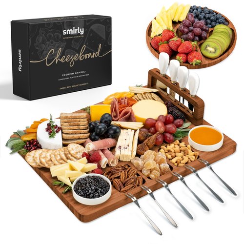 SMIRLY Charcuterie Boards Set - Large Bamboo Cheese Board Set - House Warming Gifts New Home, Wedding Gift for Couple, Bridal Shower Gift, Birthday Gifts for Women