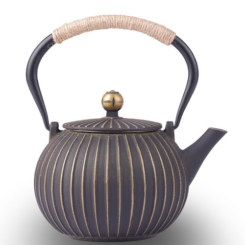 Cast Iron Teapot - Japanese Tetsubin 34oz (1000ml) Enamel Coated Interior with Removable Stainless Steel Infuser, Stovetop Safe Tea Kettle for Tea Ceremony, Black Gold
