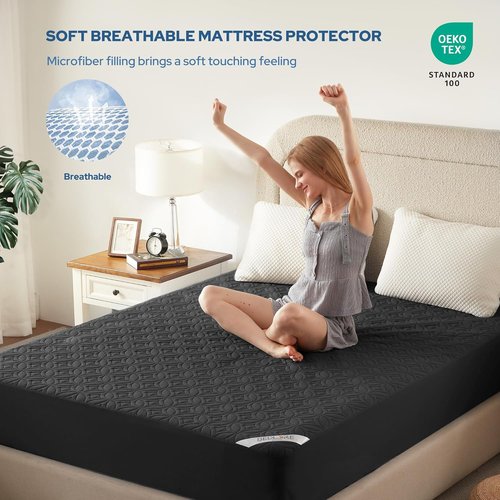 BEDLORE Waterproof Mattress Protector - King Size Deep Pocket Cover | Soft, Noiseless & Washable (Black)
