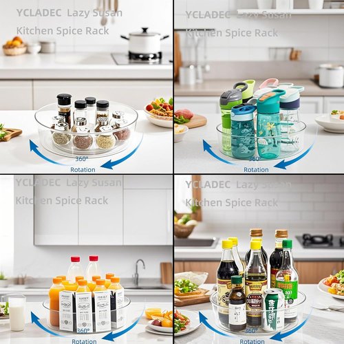 Lazy Susan 4-Pack Turntable Organizer - 11.5-Inch Clear Storage Bins for Kitchen & Bathroom