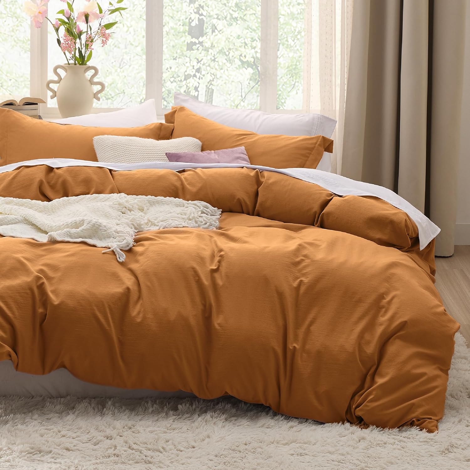 Bedsure Honey Ginger Duvet Cover - Twin XL Soft Prewashed Cotton Bedding Set with Zipper Closure & Pillow Sham