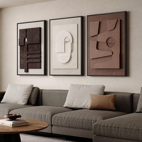 Large 3D Textured Framed Wall Art by [Brand Name] - Modern Abstract Design | Minimalist Geometric Paintings 24x36 In