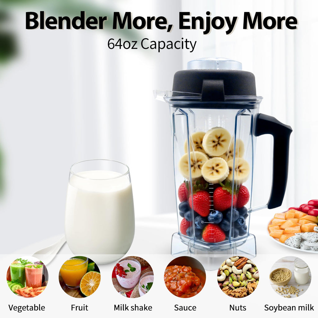 Blender Pitcher 64oz, Replacement for 5200 5000 5500 6300 7500 Pro200 750 VM0101 VM0102 VM0103 E310 320, Classic/Explorian/Commercial series Pitcher Jar Cup 3 year warranty