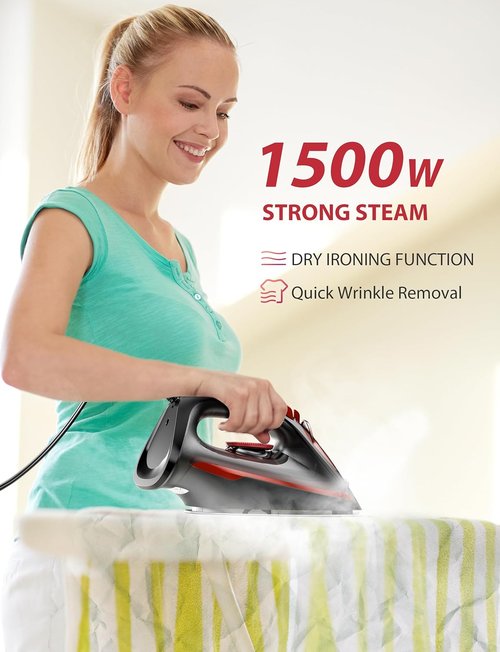 Home Steam 1500W Blue Steam Iron - Vertical Steamer with 350ml Leak-Proof Tank & Auto-Off Safety