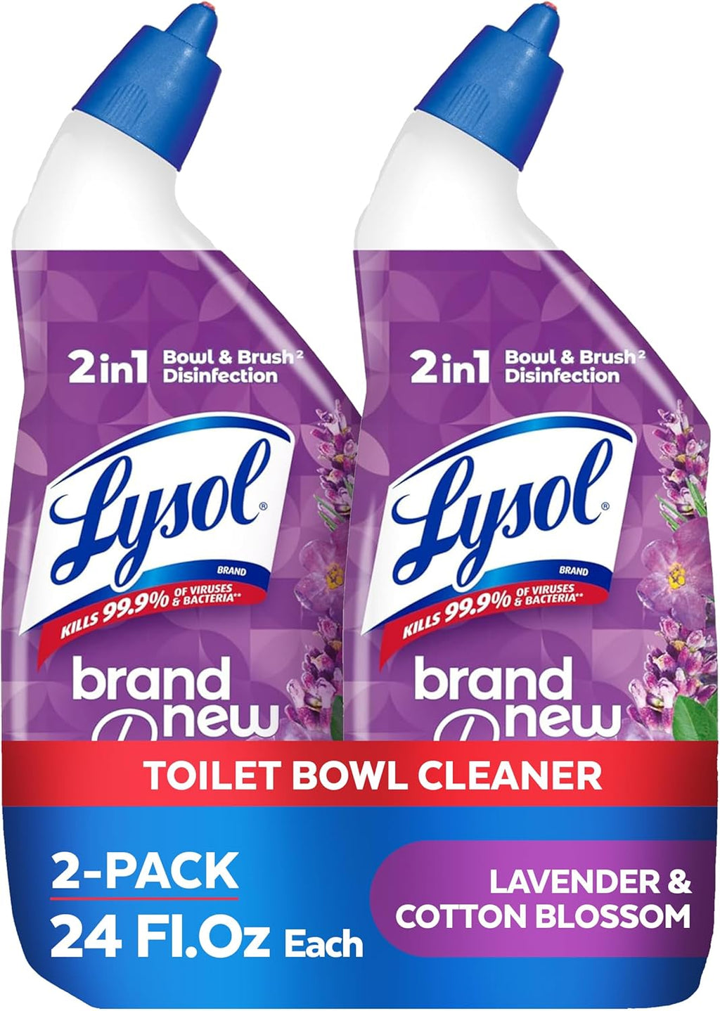 Lysol Toilet Bowl Cleaner Gel - Disinfecting Lavender & Cotton Blossom Scent | Septic Safe, 24 oz (Pack of 2)