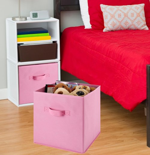 Handy Laundry 6-Pack Foldable Cube Storage Bins - Decorative Collapsible Organizers for Shelves & Closets (Pink)