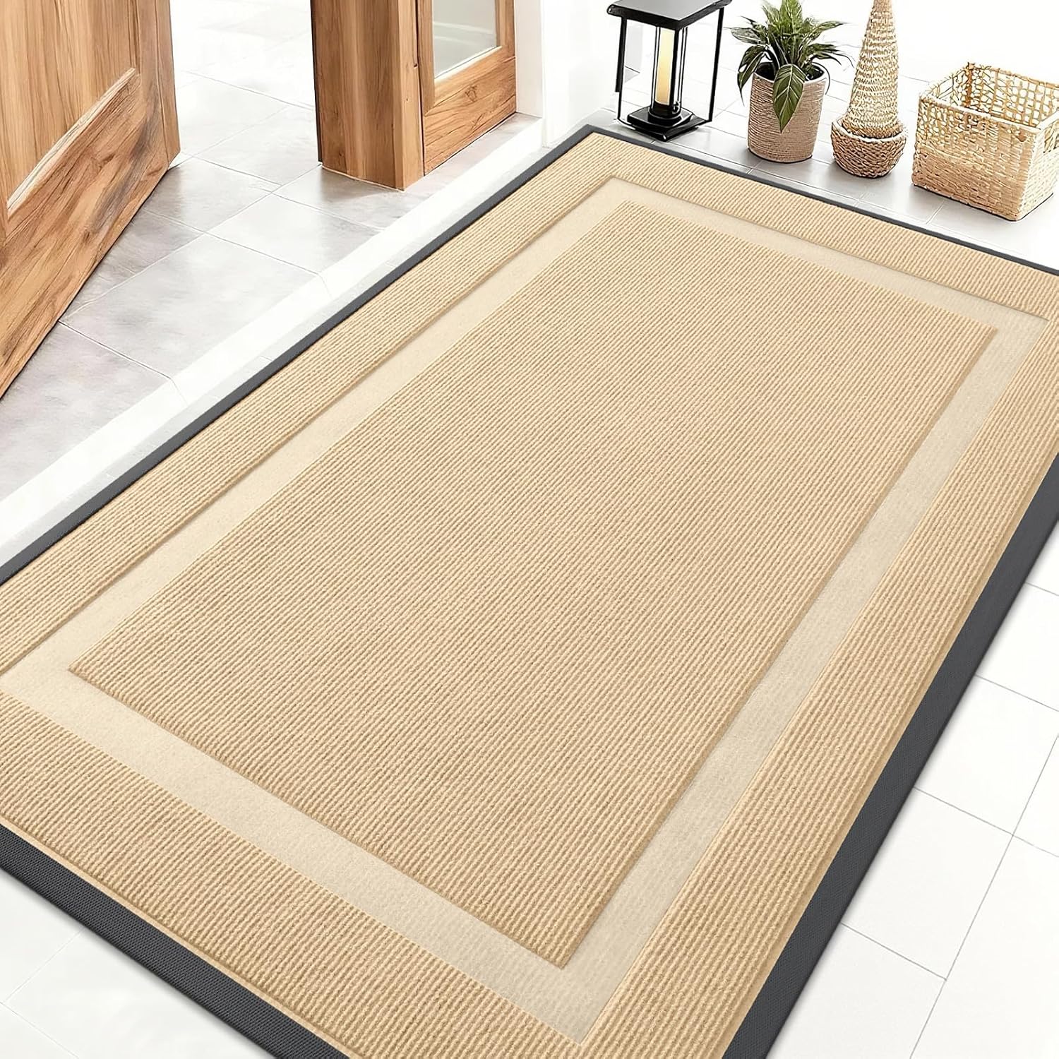 OLANLY Waterproof Front Door Mat - All-Season, Sturdy Natural Rubber, Easy Clean | 47x30, Beige