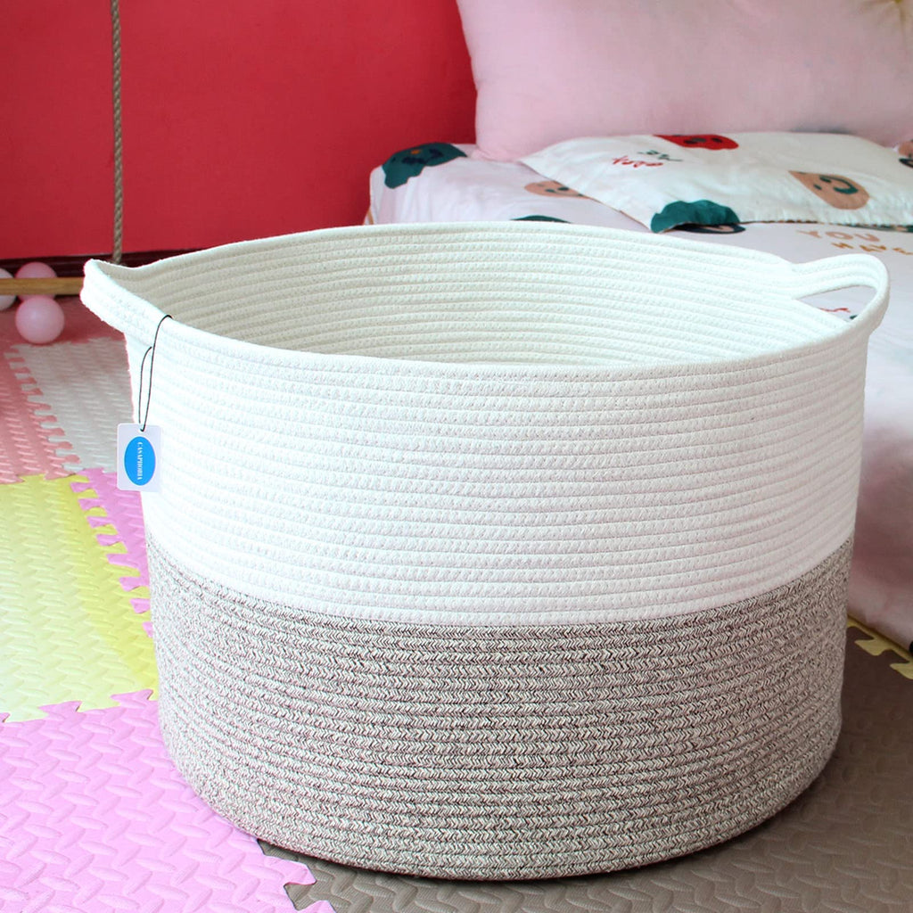 Casaphoria XXL Cotton Rope Basket - 21.7" x 21.7" x 13.8" Woven Laundry Hamper with Handle