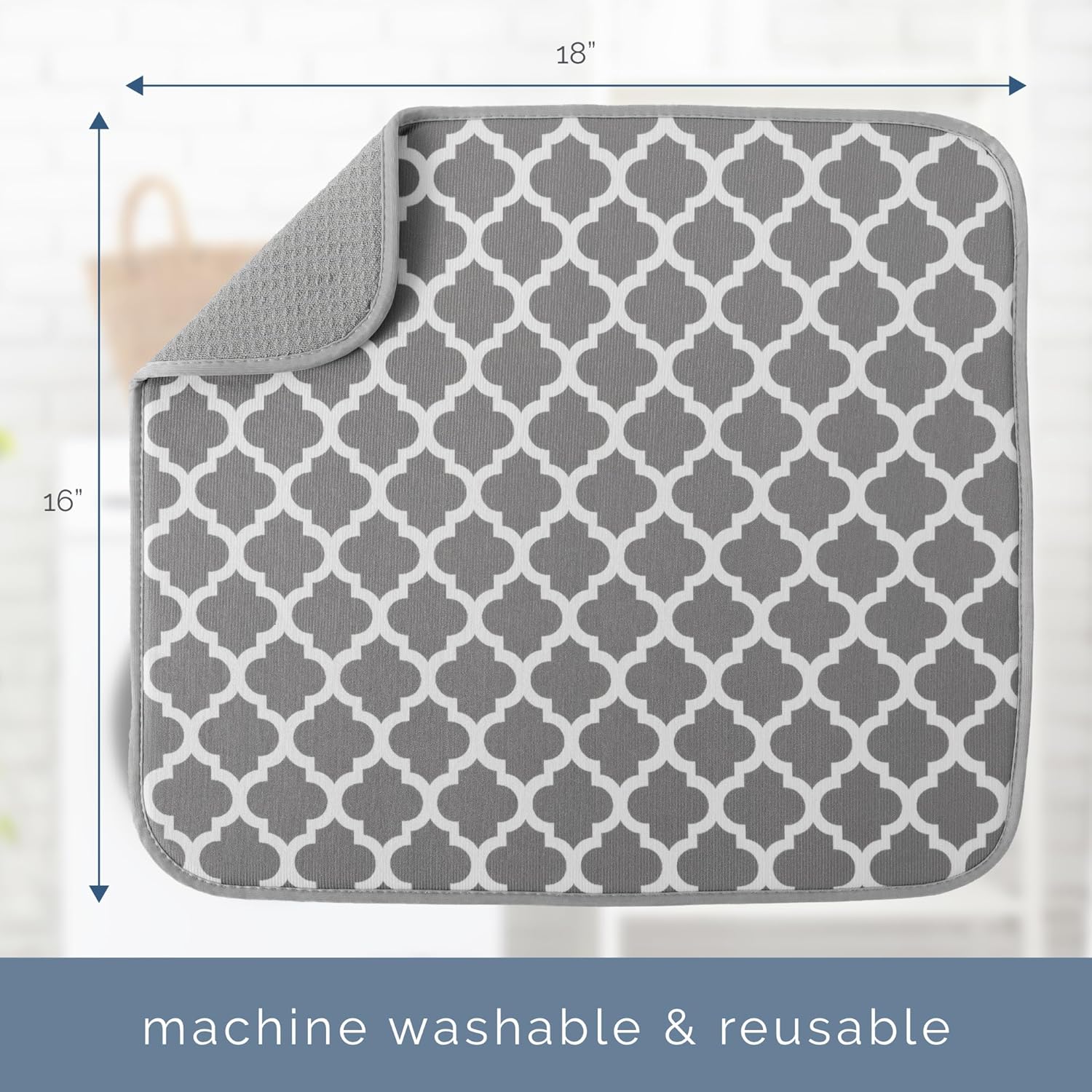 S&T INC. Dish Drying Mat - Absorbent Microfiber Kitchen Counter Pad, 16” x 18”, Large White Trellis