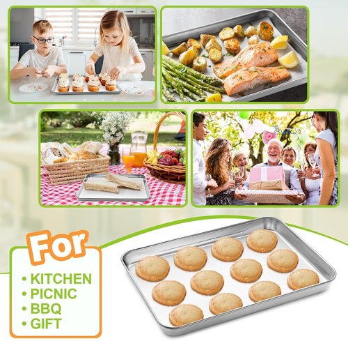 CEKEE Stainless Steel Baking Sheet Pan Set - Heavy Duty, Warp Resistant Cookie Trays | 4 Pieces, 9.3 x 6.9 x 0.98 Inch