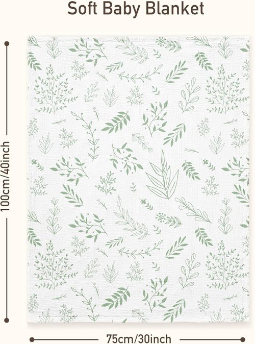 GLLQUEN Baby Blanket - Soft Muslin Cotton Front & Dotted Fleece Backing | Unisex Greenery, 30 x 40 Inches