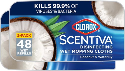 Clorox Scentiva Disinfecting Wet Mop Pads - Coconut & Waterlily | 2 Packs with 24 Refills Each