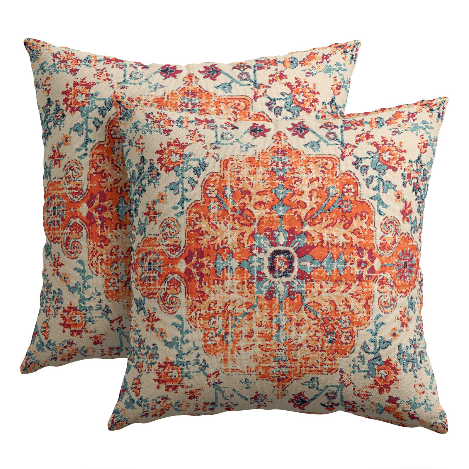 Boho Ethnic Pillow Covers 18x18 Inch Set of 2 Bohemian Rust Carpet Throw Pillows For Couch Burnt Orange Blue Teal Geometric Decorative Pillow Cases Farmhouse Home Decor For Couch Sofa Room Outdoor