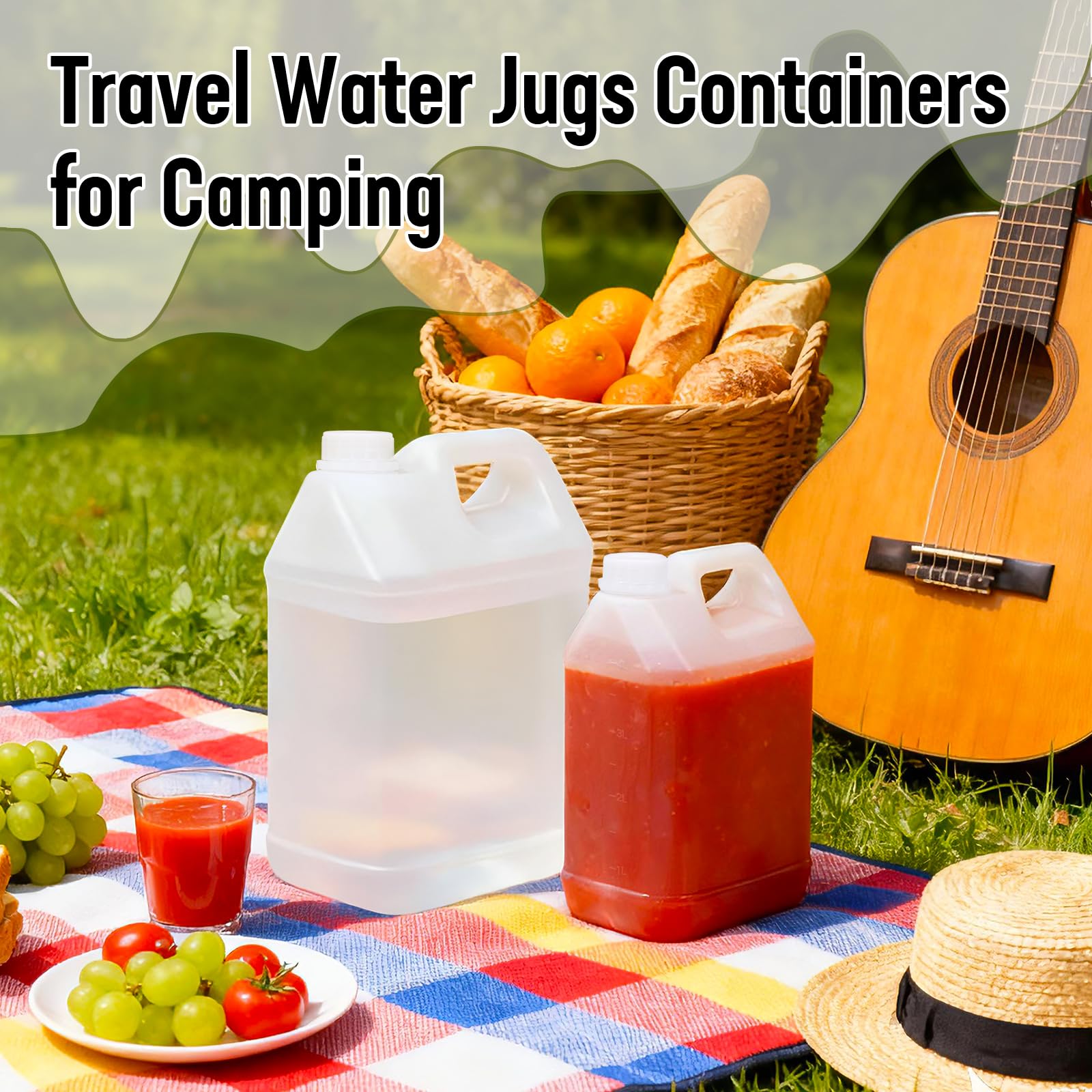 DEMORA 1 Gallon Water Jug, Water Oil Storage Containers Graduated Heavy Duty Liquid Containers with Lids for Kitchen Automotive Travel, Easy to Carry, Food Grade HDPE, BPA Free (Translucent, 2 Pcs)