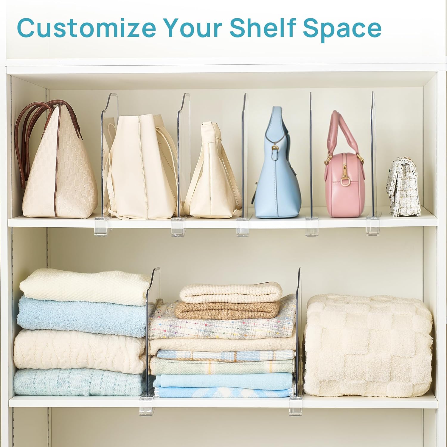Vtopmart 12-Inch Height Shelf Dividers - Clear Plastic Closet Organizers for Sweaters, Jeans & Bags