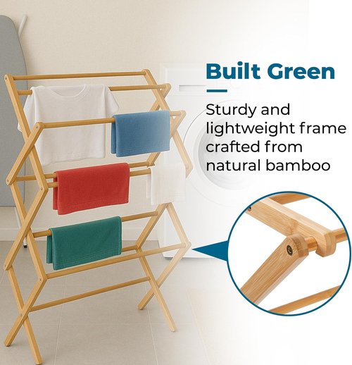 Honey-Can-Do Collapsible Bamboo Drying Rack - Sturdy & Portable Space-Saving Air-Drying Solution for Clothes, Towels & Delicates