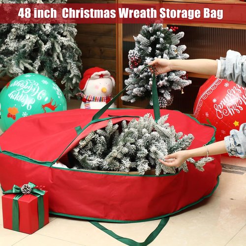 Abbylike Extra Large Christmas Wreath Storage Bag - 48 Inch Oxford Organizer with Reinforced Handle & Zipper