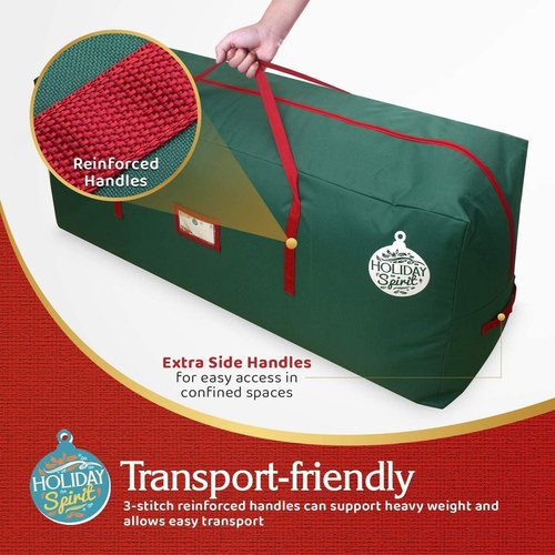 HOLIDAY SPIRIT Heavy Duty Canvas Christmas Tree Storage Bag - Waterproof, Reinforced Handles & Dual Zipper for 9 Ft Tree - Durable 600D Oxford Material, Green