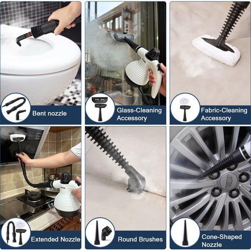 Handheld Steam Cleaner, Steamer for Cleaning, Multipurpose Portable Steam Cleaners for Home Use with Safety Lock and 10 Accessory Kit to Remove Grime, Grease, and More, Save Time and Effort