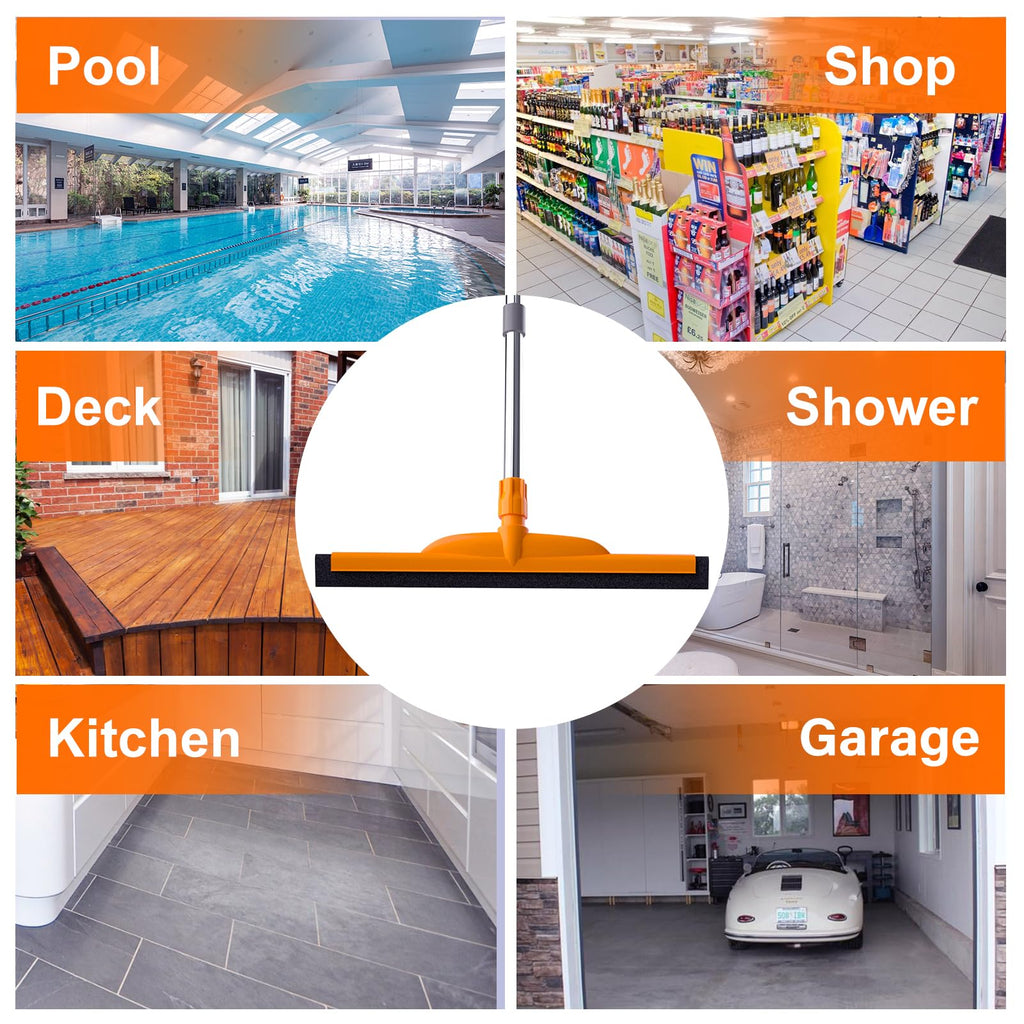 ITTAR Heavy-Duty Floor Squeegee, 62" Adjustable Handle, EVA Foam Blade, Ideal for Concrete, Garage, Patio & More