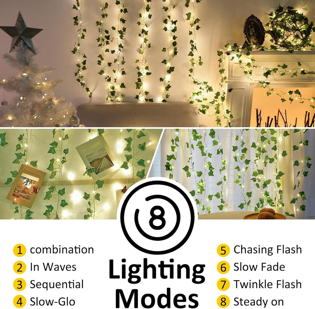 Skiennix Ivy String Lights - 33Ft Battery Operated 100 LED Fairy Lights with Remote | Warm White for Bedroom & Garden Decor