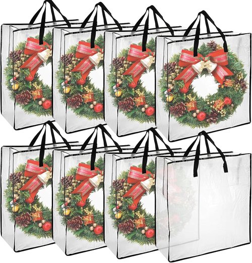 Clear Wreath Storage Container by [Brand Name] - 24 Inch with Zipper & Sturdy Handles | 8 Pack for Seasonal Decor