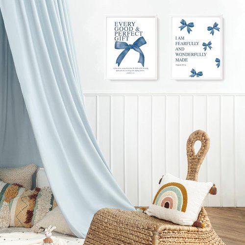 LARTSFRO Coquette Navy Blue Bow Wall Art - Aesthetic Decor for Teen Girls | Set of 4 Unframed 10x8 Inch Prints