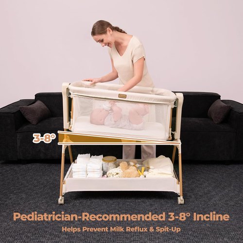 Ezebaby Baby Bassinet - 3-in-1 Rocking Bedside Sleeper with Breathable Full-Mesh Crib | 6 Height Adjustable, Portable with Lockable Wheels