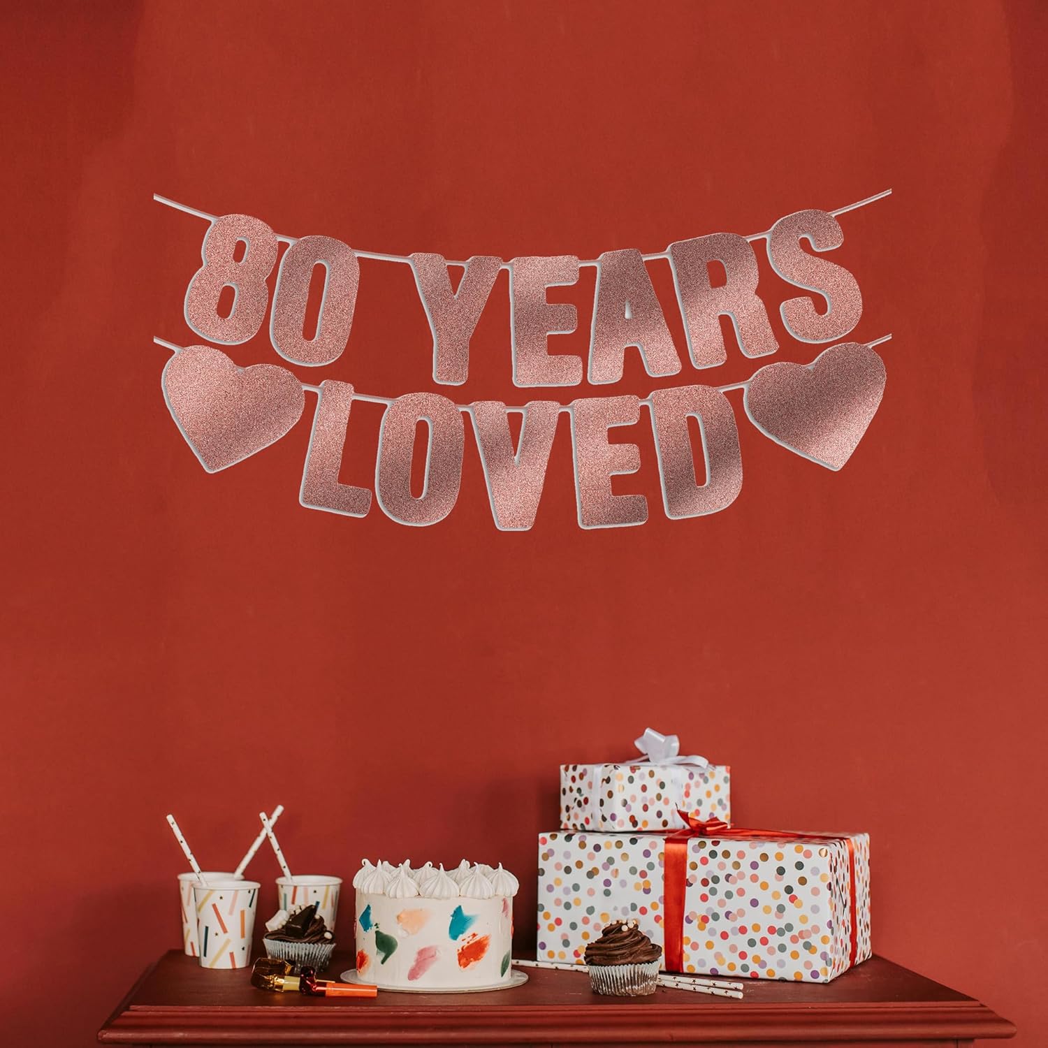 Regine Switzerland 80th Birthday Banner - Rose Gold Glitter Decor for Women | Happy 80th Party Sign